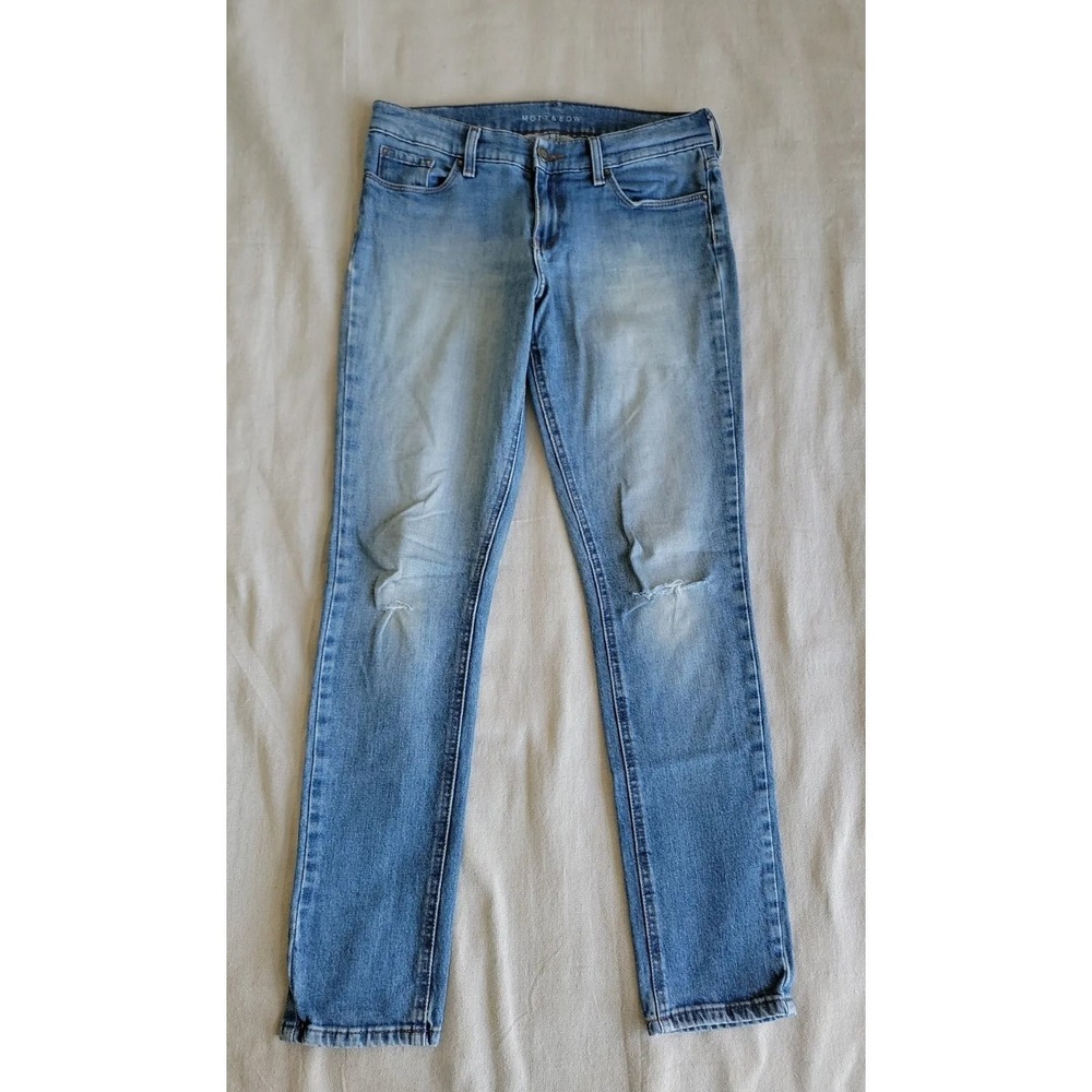 Mott & Bow Boyfriend Jeans Womens 25x30 Blue Distressed Relaxed Mid Rise Denim